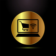 Online shopping icon design illustration. Shopping sign symbol in gold color style