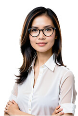 Confident Asian Woman in Glasses with Crossed Arms - Professional Portrait