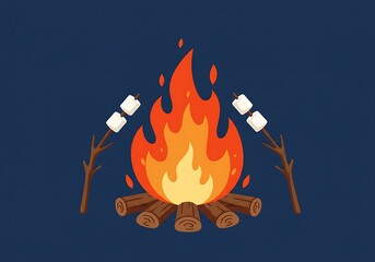 Night Campfire Scene with Marshmallows