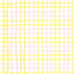 Pink Yellow Plaid Gingham Check Hand Drawn Background Pattern