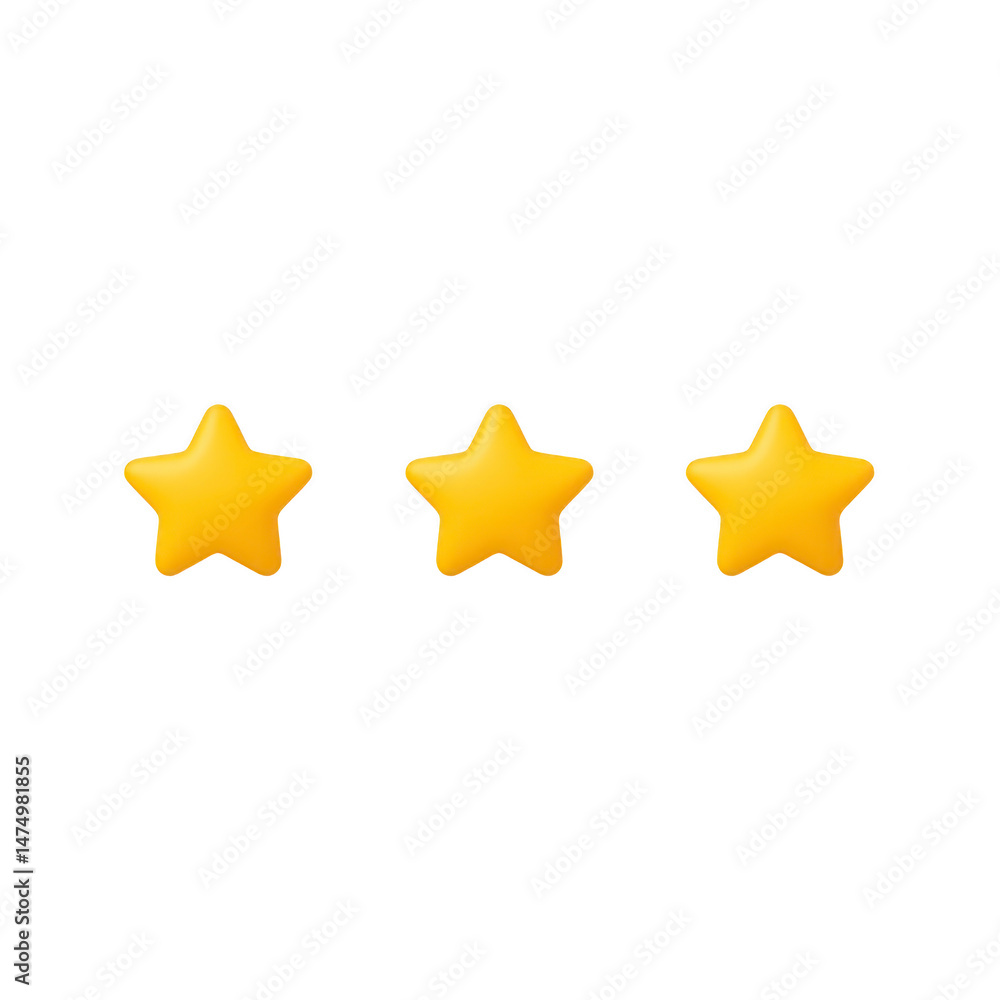 Poster three yellow stars are aligned horizontally on transparency background, symbolizing rating or qualit