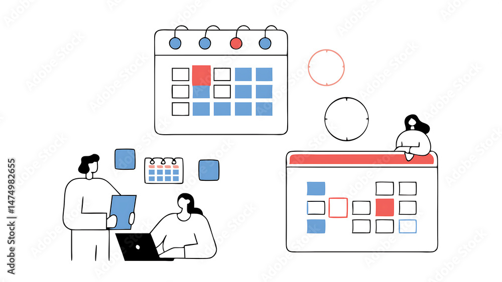 Poster business illustration set characters planning prototyping and testing startup ideas and analyzing ma