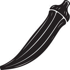 Okra Vegetable Silhouette Vector | Organic Food Black Vector Art Illustration-EPS Format