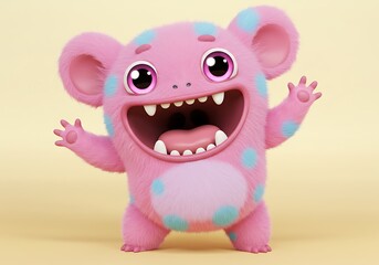Fototapeta premium Pink Spotted Monster with Open Mouth