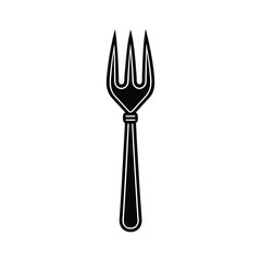 A simple black and white silhouette of a modern fork for food and restaurant related concepts