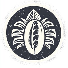 Artistic representation of a coffee bean surrounded by stylized leaves on a textured background