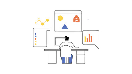 Fototapeta premium character working at content creation analyzing data communicate with audience digital marketing advertising promotion concept flat isometric vector illustration 50236061 1