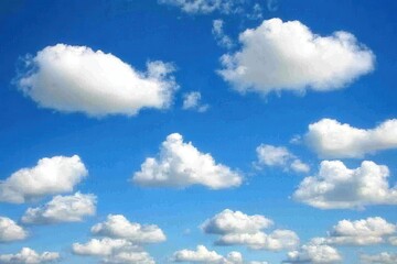 A vast expanse of a vibrant cerulean blue sky, dotted with fluffy white cumulus clouds