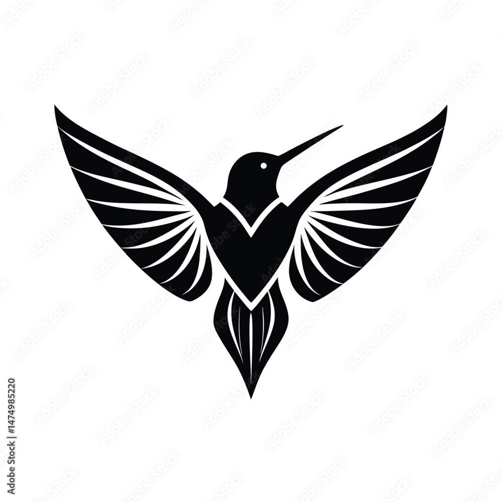 Poster striking silhouette of a hummingbird in flight vector design with elegant wing details for branding 
