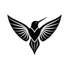Striking silhouette of a hummingbird in flight vector design with elegant wing details for branding and graphics