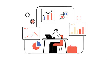 digital marketing social media market or advertising concept design character working at business project strategy and analyzing data vector illustration set 63900488 1