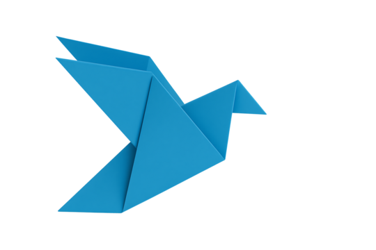 Blue Paper Origami Dove Isolated on Transparent Background