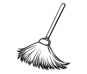 Simple broom design - rustic household art. Broom outline vector