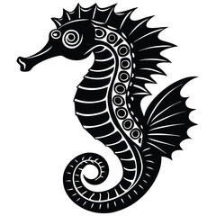Adobe IllustrVector linocut sea horse illustration on folded paperator Artwork