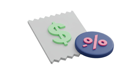 Isolated Dollar Sign with Percentage and Receipt