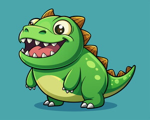 Adorable Happy Green Baby Dinosaur Cartoon Illustration