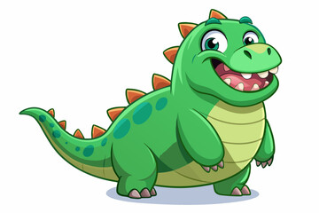 Happy Green Cartoon Dinosaur Character Illustration