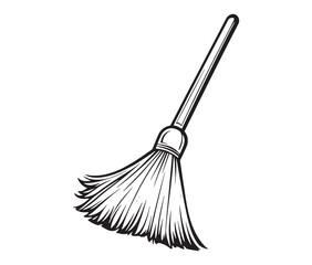 Simple broom design - rustic household art. Broom outline vector