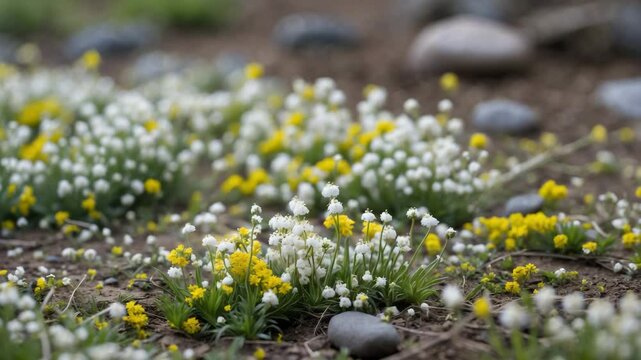 Yellow-tufted whiteblow dwarfing in saline spring steppe areas.