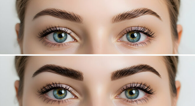 Before and After Brow Enhancement Microblading Eyebrow Tinting Shaping Makeup Beauty Transformation