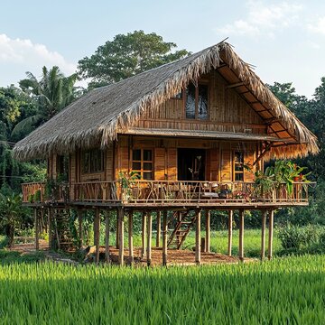isan traditional thailand bamboo house 