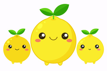 Cute Cartoon Lemon Family Illustration White Background