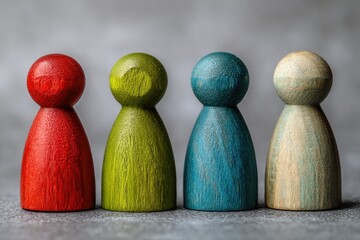 Diverse wooden figures in a row