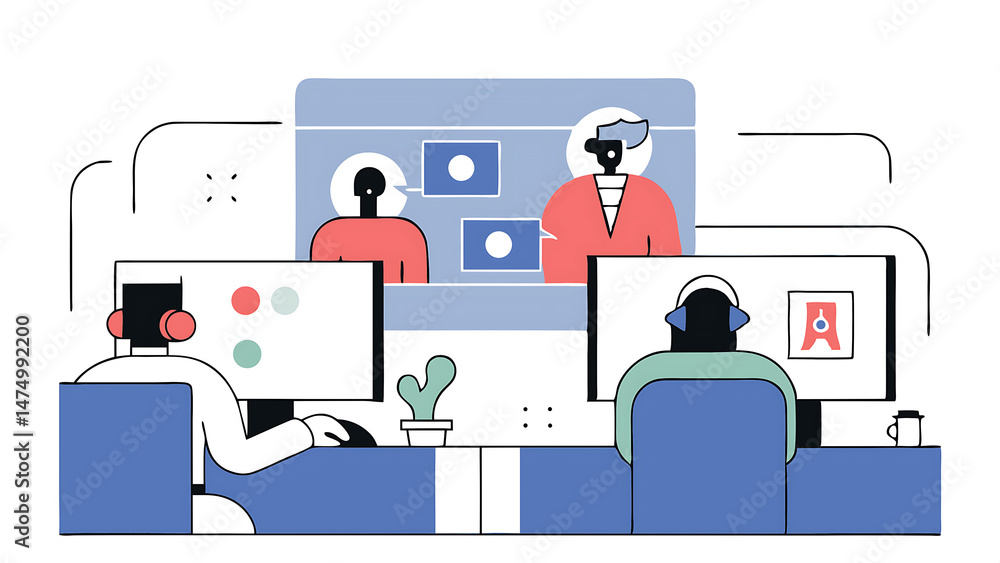 Poster helpdesk set characters using artificial intelligence generative tools for communication call center