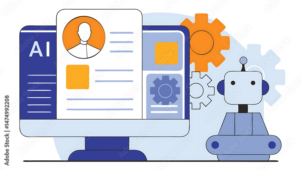 Poster hiring and human recourses concept character use artificial intelligence technology for business rec
