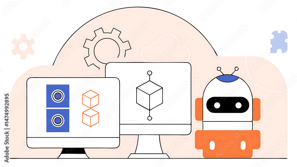 Poster insurance technology concept set digital insurtech services robotic process automation with bot and 