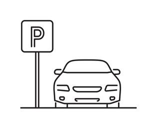 Parking Sign and Car Front Silhouette. Parking Lot Concept