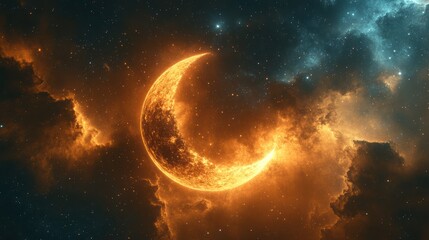 Obraz premium Celestial event ethereal moonrise over cosmic clouds digital night sky enchanting view