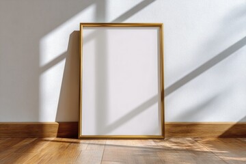 Empty Gold Frame Against a Light Wall