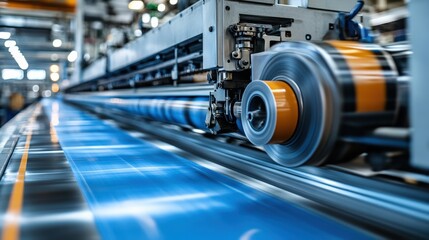 Fototapeta premium High speed industrial conveyor belt in modern manufacturing facility