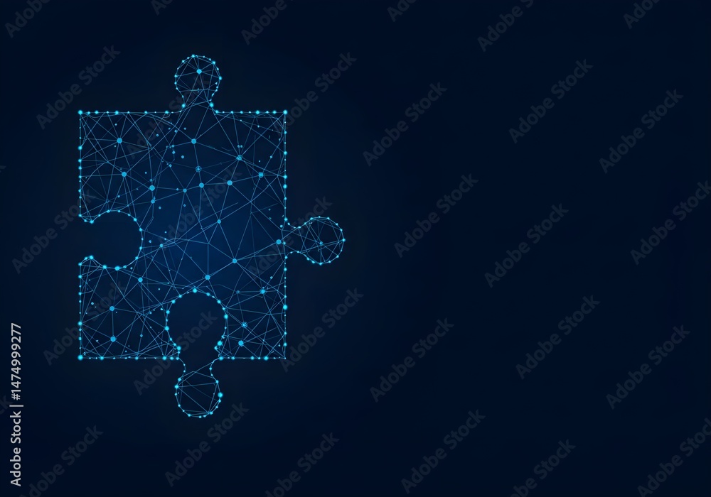 Fototapete a single puzzle piece is depicted in a modern, abstract style. the design uses glowing blue lines an