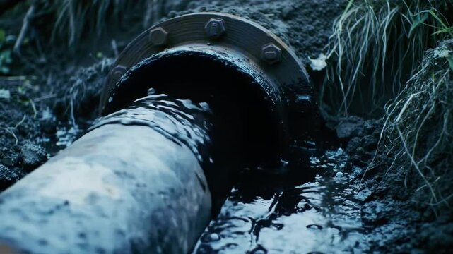 Leaking Industrial Pipe Polluting Soil