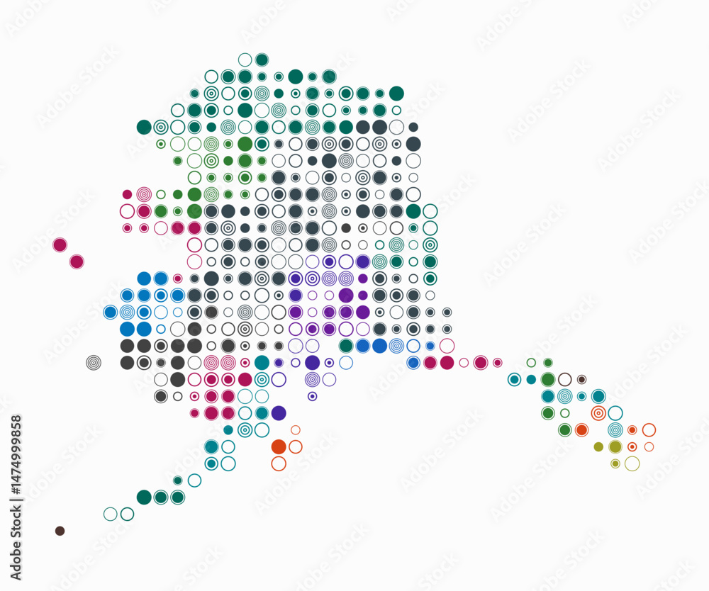 Poster alaska, shape of the state built of colored cells. digital style map of alaska on white background. 