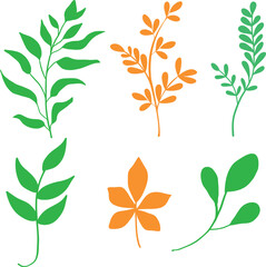 Flat Botanical Design Elements – Colorful Leaf Silhouette Set.