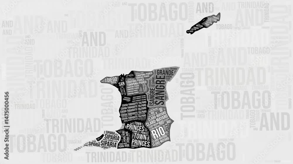 Poster trinidad and tobago animation. visual effect of trinidad and tobago regions appearing in black and w