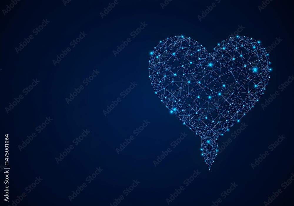 Aufkleber an abstract illustration of a heart formed from interconnected nodes and lines, glowing softly again