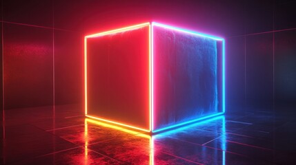 Futuristic illuminated cube radiates vibrancy within a darkened enclosure