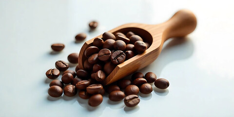 Fototapeta premium coffee beans in a wooden scoop
