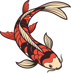 Colored Koi Fish Silhouette Design. Koi Fish Artistic Silhouette Illustration. Koi Fish Colored Japanese Style Design. Koi Fish Flat Silhouette Drawing Art