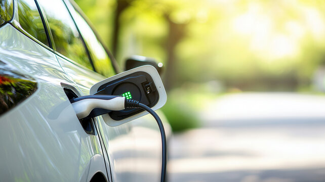 Electric car vehicle charging, representing green friendly and eco technology mobility solutions