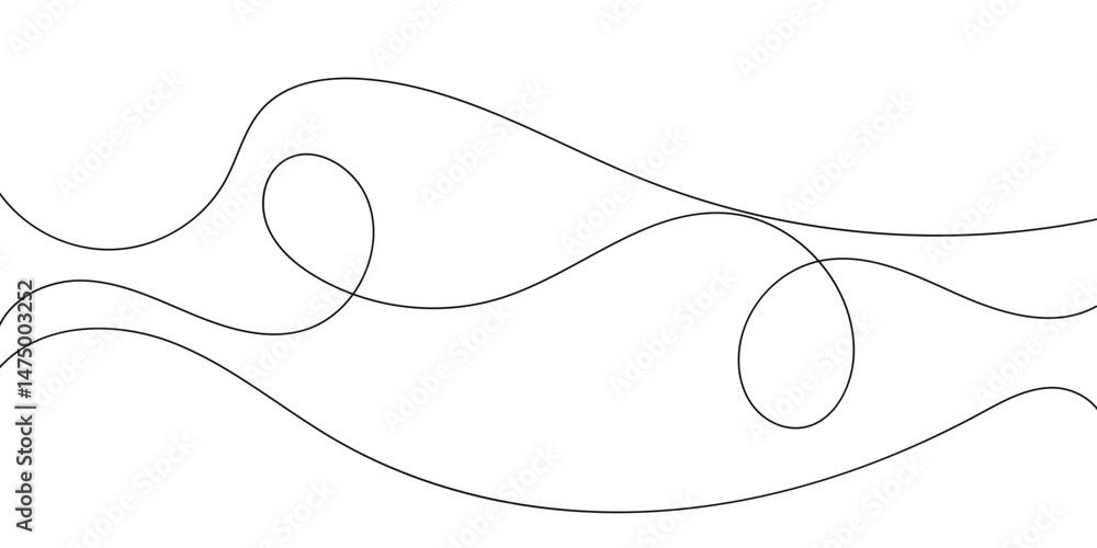 Poster abstract wave-like lines with intertwined circles.a minimalist design featuring flowing, wavy lines 