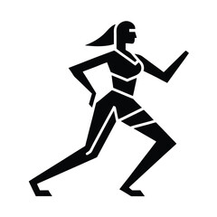 Geometric black silhouette of a woman running a marathon race, representing fitness and athletic performance.
