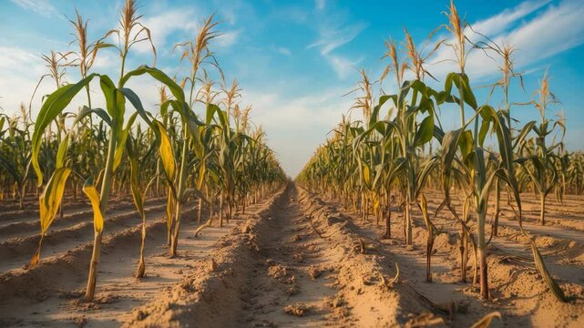 Cornfield impacted by drought and climate change.