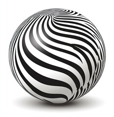 Abstract sphere with black and white wavy stripes.  Optical illusion of 3D