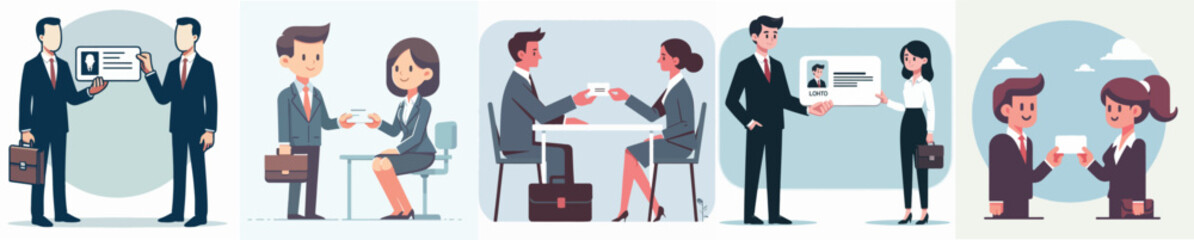 Fototapeta premium vector business people exchanging business cards