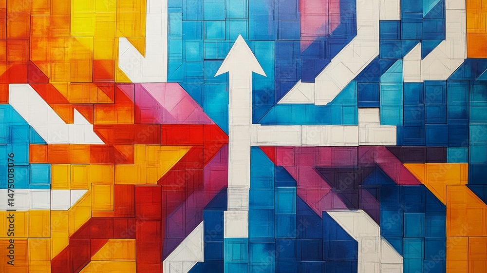 Poster dynamic abstract arrow mural urban setting street art colorful environment close-up view artistic ex